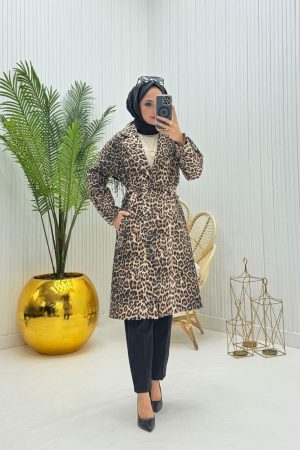 Leopar Desenli Tesettür Kaban