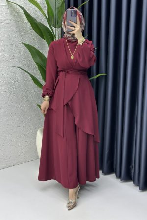 Hanzade  Takım Tesettür Giyim-Bordo