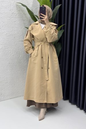Rabia Trench Tesettür Giyim-Camel