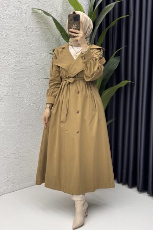 Rabia Trench Tesettür Giyim-Toprak