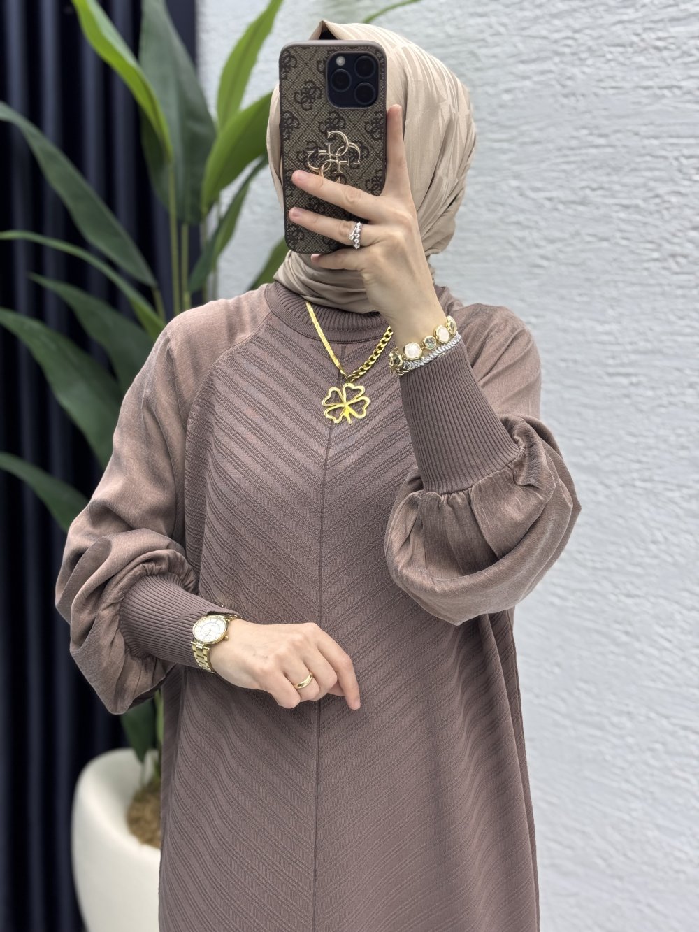 Afife Elbise Tesettür Giyim-Sütlü Kahve - Görsel 2