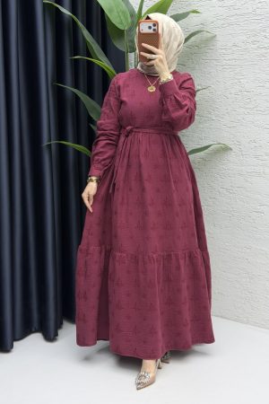 Nurper Elbise Tesettür Giyim-Bordo