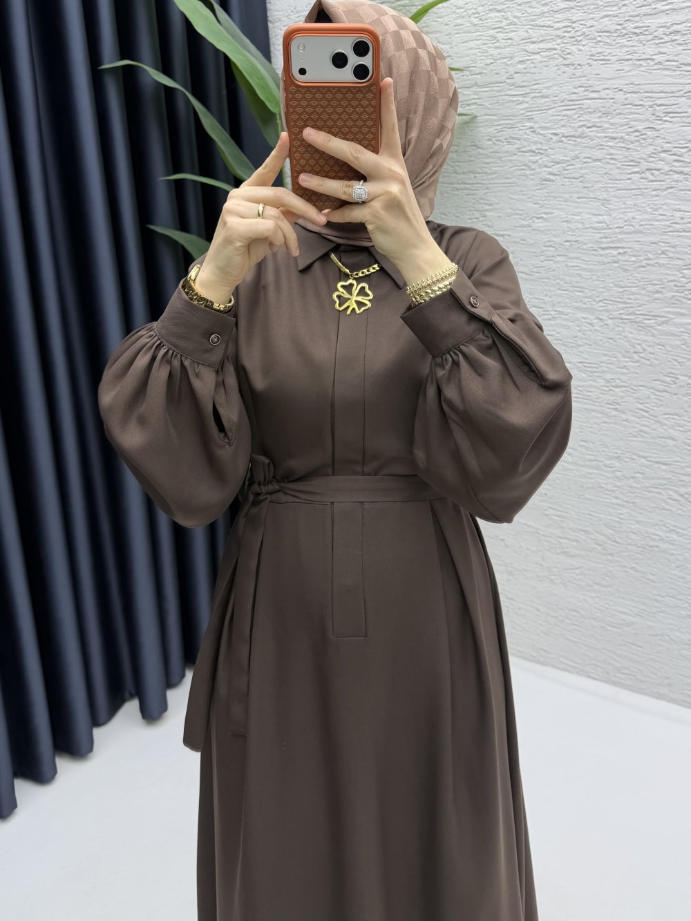 Eylül Elbise Tesettür Giyim-Kahve - Görsel 2