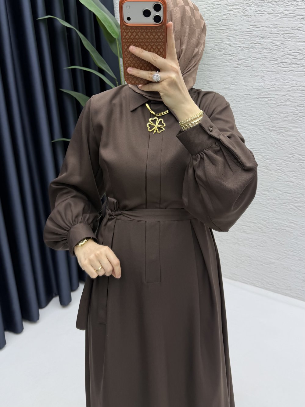 Eylül Elbise Tesettür Giyim-Kahve - Görsel 3