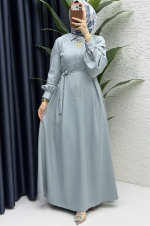 Eylül Elbise Tesettür Giyim-Gri